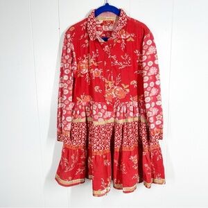 Room Seven Red Floral Long Sleeve Corduroy Dress 5 (Girls)